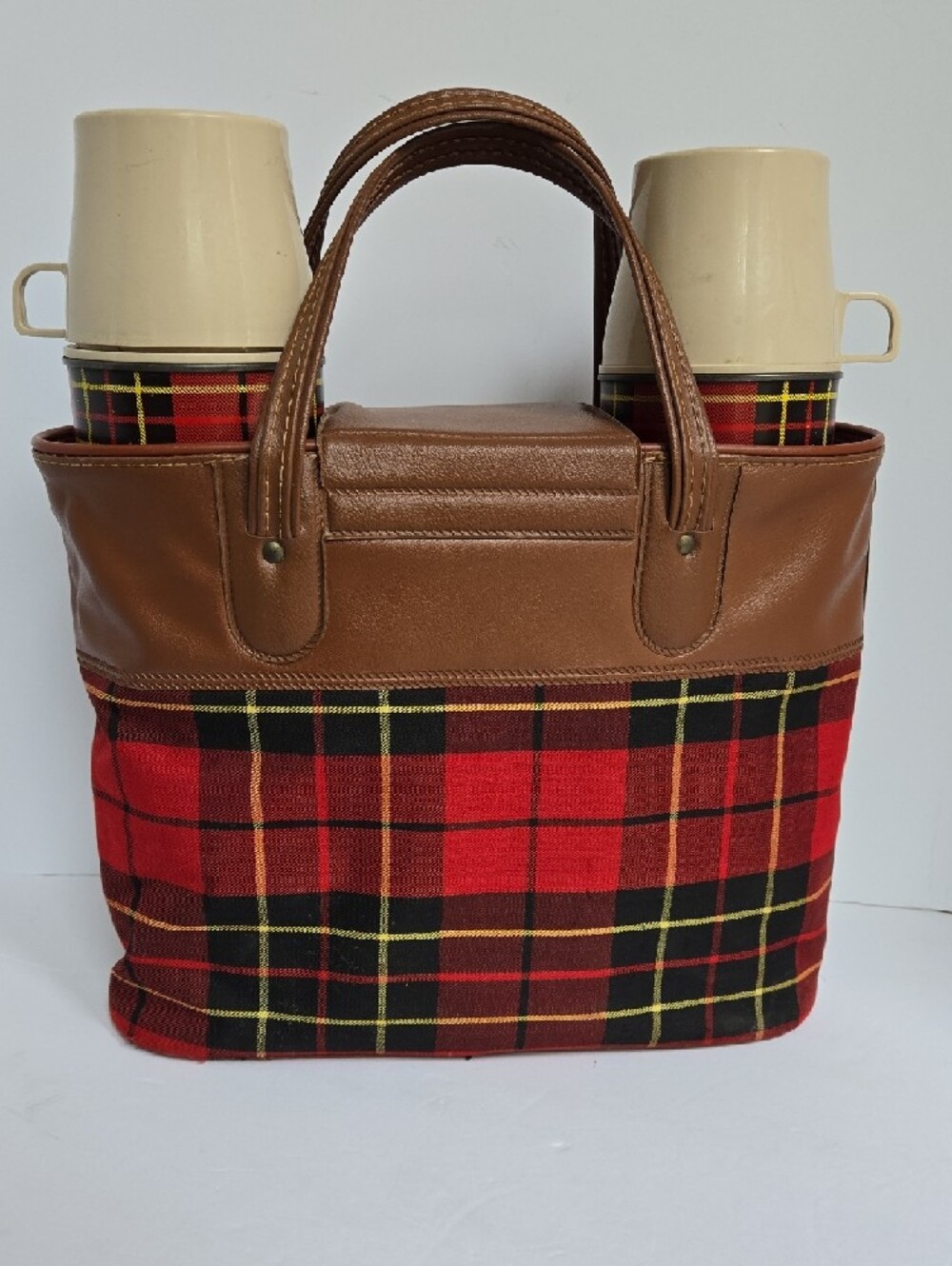 Thermos Brown & Red Plaid Tote Bag with Matching Thermoses & Box - Picture 6 of 13